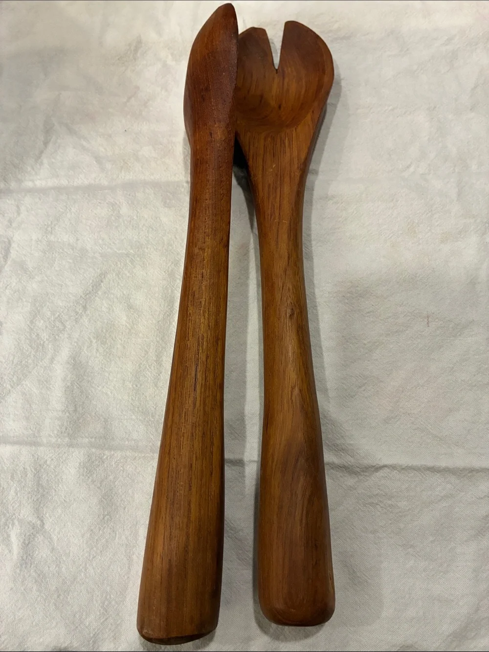 Teak Fat Bottom Wooden Salad Serving Spork Set Super Heavy Substantial Danish